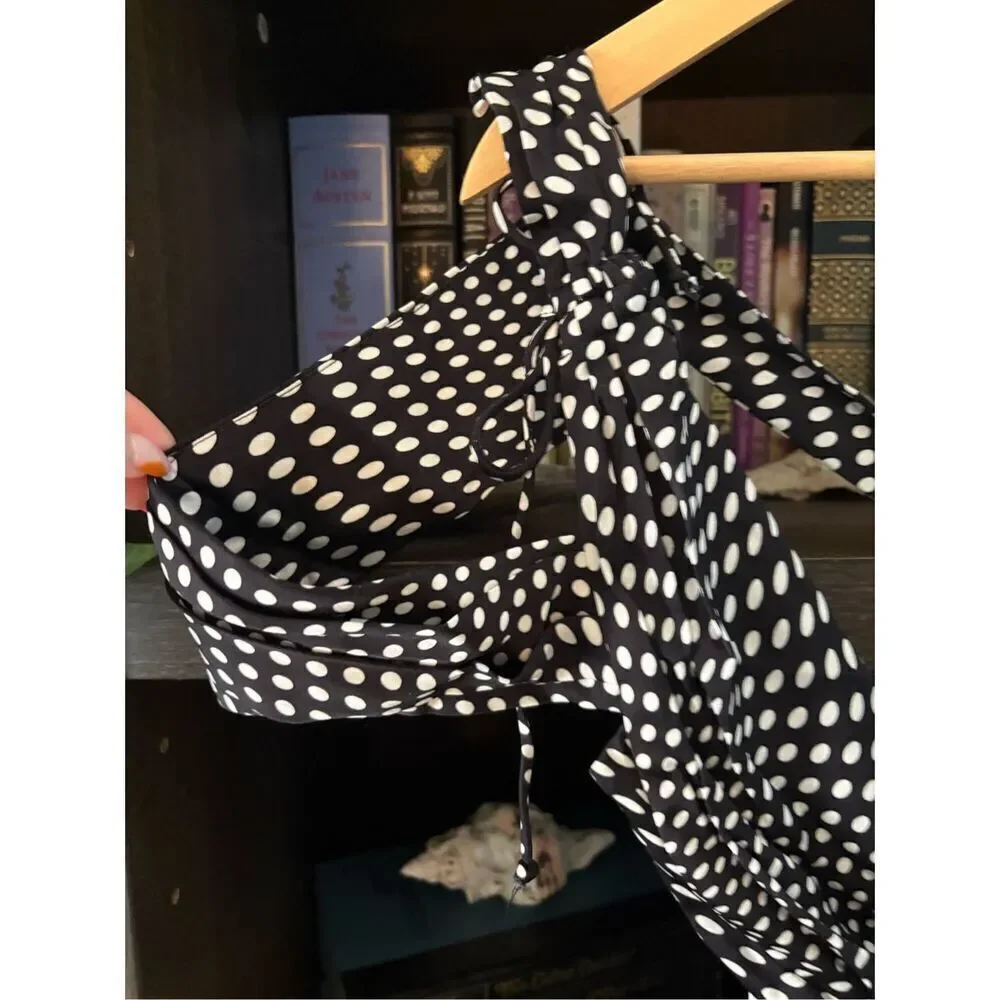 NWT For Love & Lemons Beth Black & White Polka Dot Midi Dress Size Small
